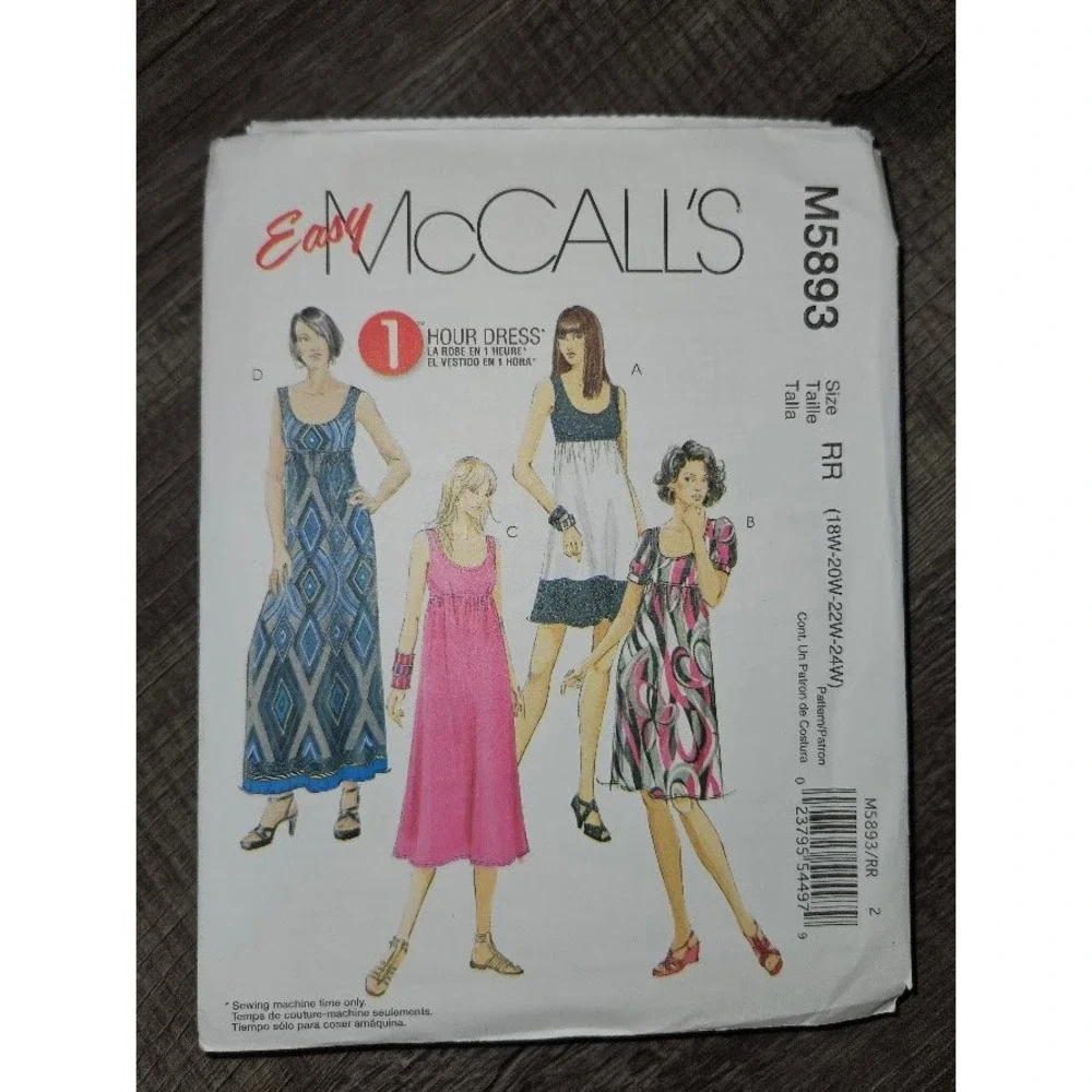 McCalls M5893 Sewing Pattern Misses Womens Empire Waist Knit Dress Uncut 18-24
